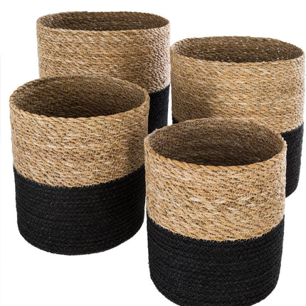 Körbe Set 4-teilig - Jute - Schwarz - Aufbewahrungskörbe - Blumentopf - 4 Stück