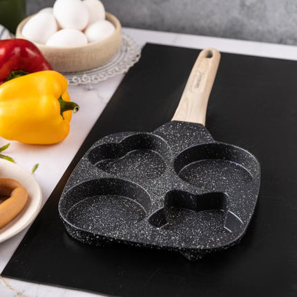 Klausberg Marmeren Eier- en Pannenkoekenpan met 4 Secties – Anti-aanbak, Creatieve Vormen, 19x19 cm