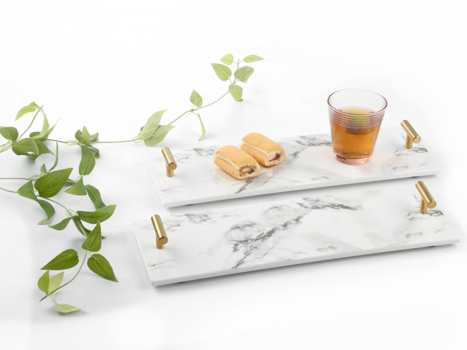 Marble Tray with gold handles 30*10 cm black / white