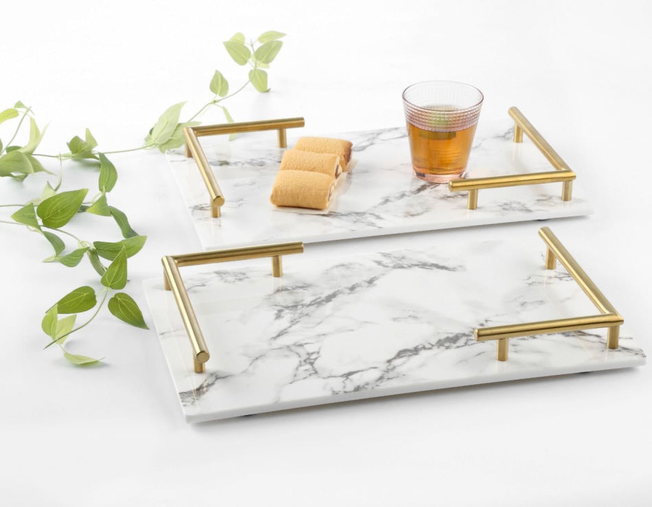 Marble tray double handle 40x25cm black / white