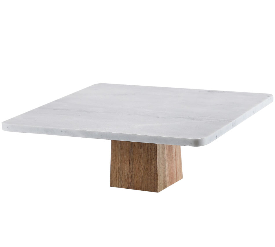 Marmeren taartplateau vierkant op houten voet – cake stand in 3 maten – foto 5
