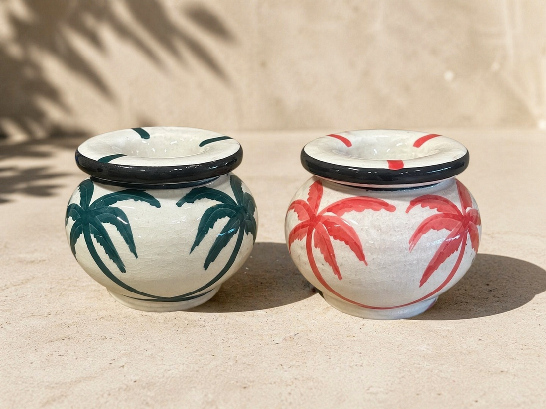 Marokkaanse asbak van aardewerk met palmdecor – handgemaakt, Ø 9,5 cm – foto 4