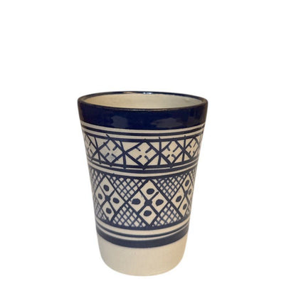 Marokkanischer Fès-Becher – Handgemachtes Steingut – Blau/Weiß – Ø7.5 cm x 10 cm