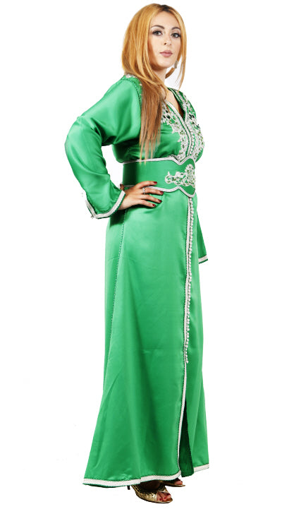 Traditionele Marokkaanse kaftan groen – met sfifa, skali en steentjes