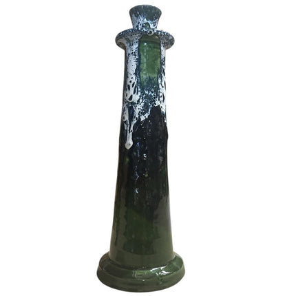 Marokkanischer Kerzenleuchter Schwarz/Weiß/Grün – Handgefertigte Keramik mit Tropfglasur (28/32 cm)