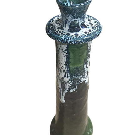 Marokkanischer Kerzenleuchter Schwarz/Weiß/Grün – Handgefertigte Keramik mit Tropfglasur (28/32 cm)