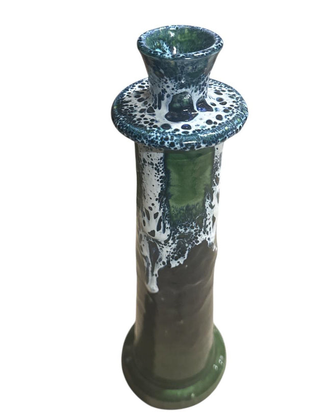 Marokkanischer Kerzenleuchter Schwarz/Weiß/Grün – Handgefertigte Keramik mit Tropfglasur (28/32 cm)
