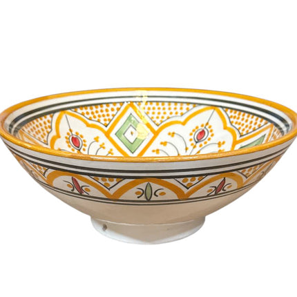 Marokkanische Schale Ø26 cm – Handgefertigte Keramik – Gelb mit traditionellem Motiv
