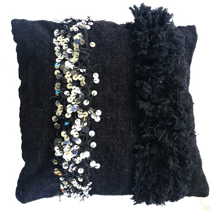 Marokkanisches Handira Kissen schwarz mit Pailletten