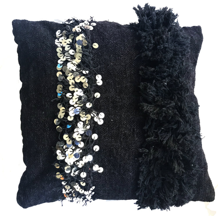 Coussin Handira marocain noir avec paillettes