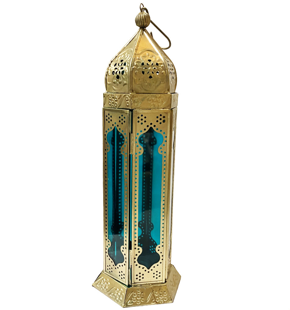 Lanterne marocaine dorée en métal et verre