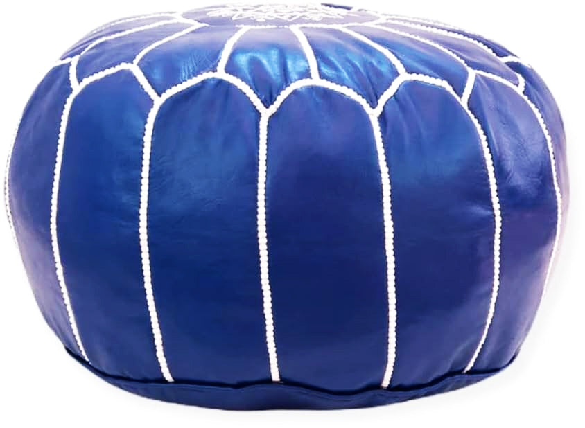 Moroccan Leather Pouf – Handmade in Fes – Ø45 x H30 cm – Navy Blue