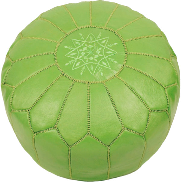 Marokkanischer Leder Pouf | Hellgrün | 55 Ø | H 35cm | Handgefertigt