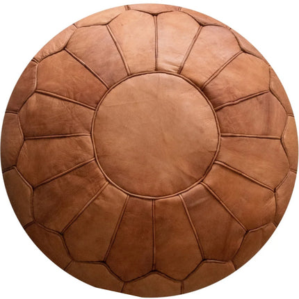 Marokkanischer Leder-Pouf Cognacbraun - Rund - Ø60 x 35cm