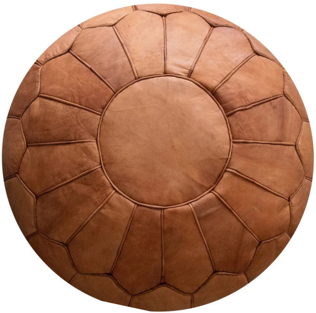 Marokkanischer Leder-Pouf Cognacbraun - Rund - Ø60 x 35cm