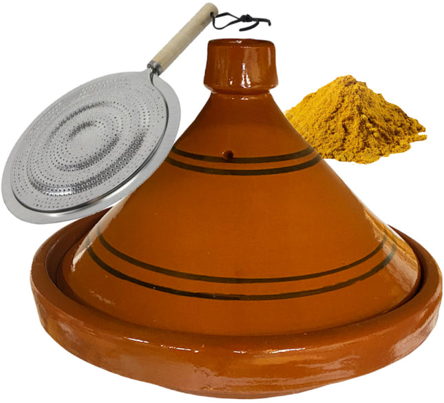 Marokkanische authentische Tontajine 35 cm + Gewürze und Flammenverteiler