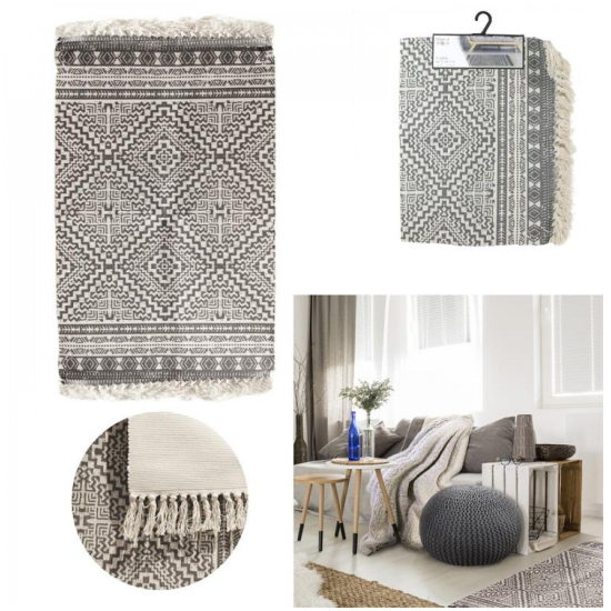 Tapis ethnique à franges 60x90cm motifs à carreaux