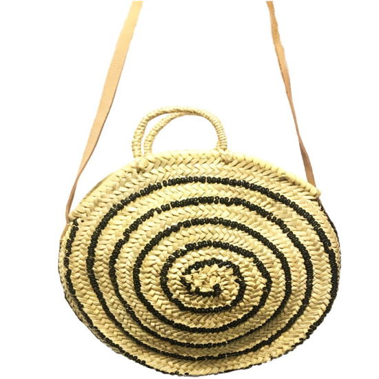 Ronde Straw rotan tas XL met pailletten