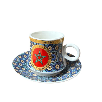 Marokkaanse Espresso Kop & Schotel – Mozaïek Design met Marokkaanse vlag– Keramiek