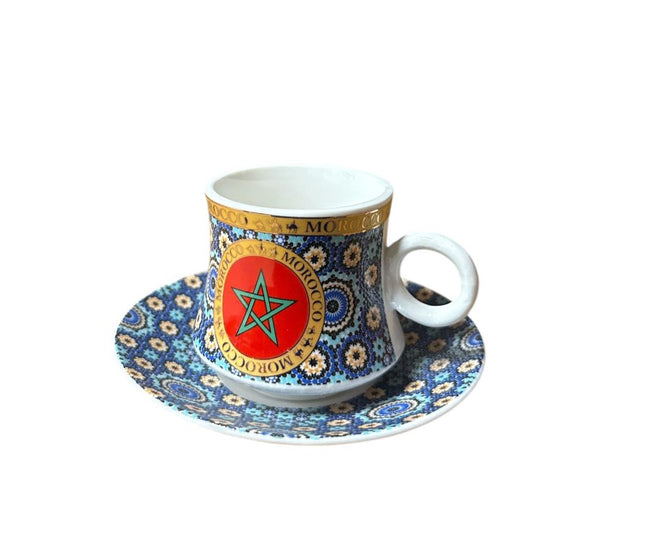 Marokkaanse Espresso Kop & Schotel – Mozaïek Design met Marokkaanse vlag– Keramiek
