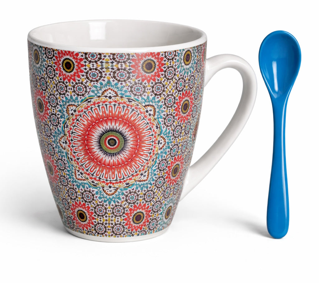 Mug marocain avec mosaïque Zellige et cuillère – Céramique – Multicolore