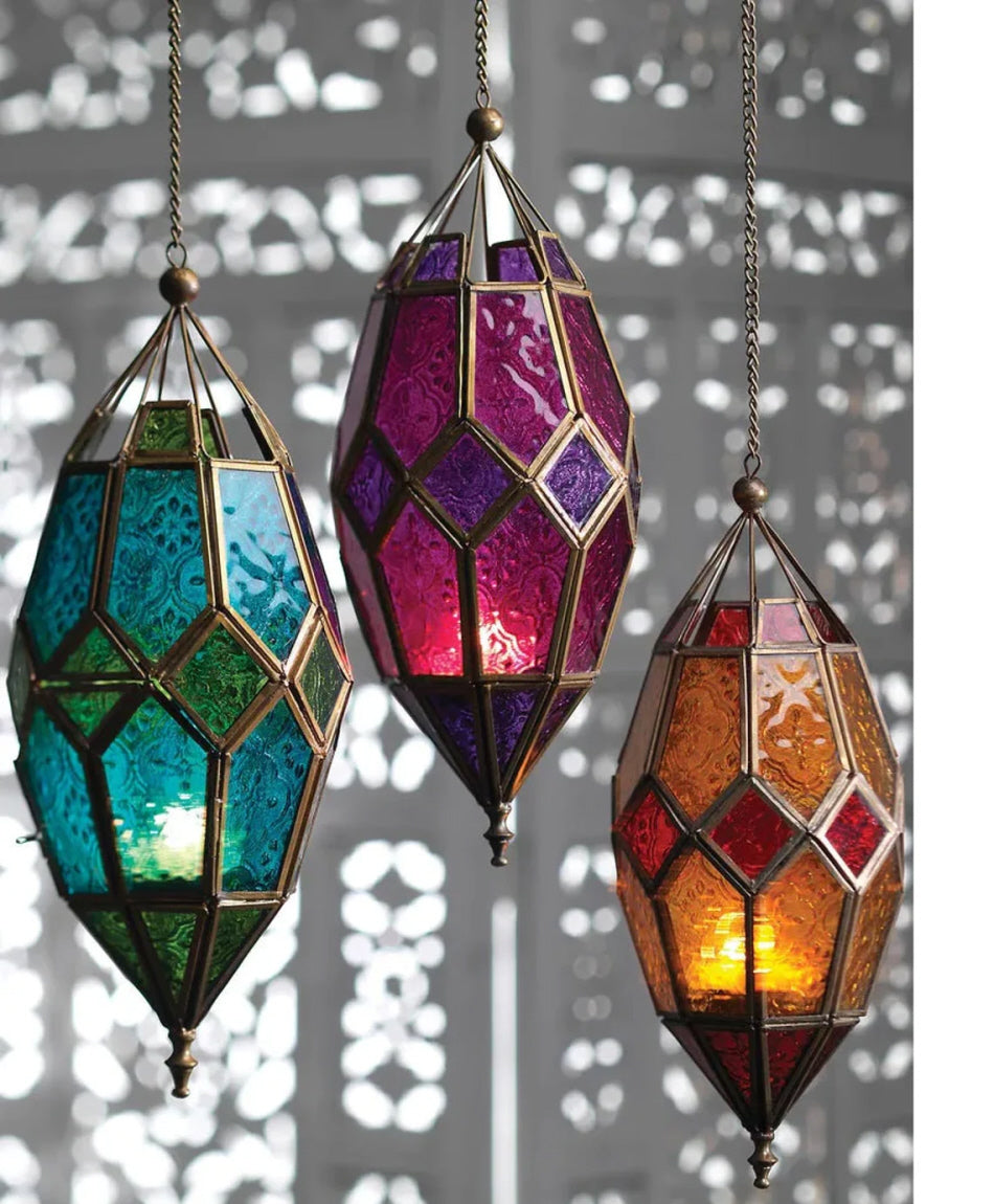 Lanterne marocaine suspendue en verre coloré