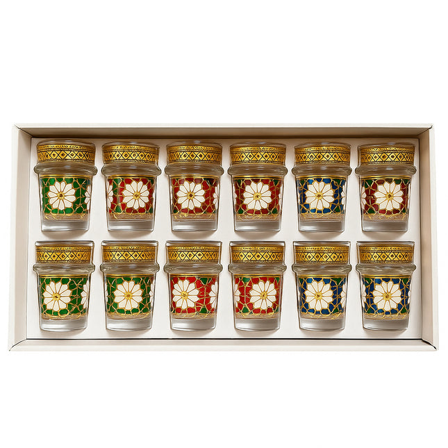 Marokkaanse Theeglazen met Goudkleurige Rand en Verstevigde Griprand – 9 cm – Set van 12