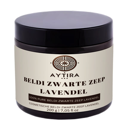 Aytira Beldi Schwarze Seife Lavendel – Marokkanische Savon Beldi mit Lavendelöl – Natürliche Olivenölseife – 200g