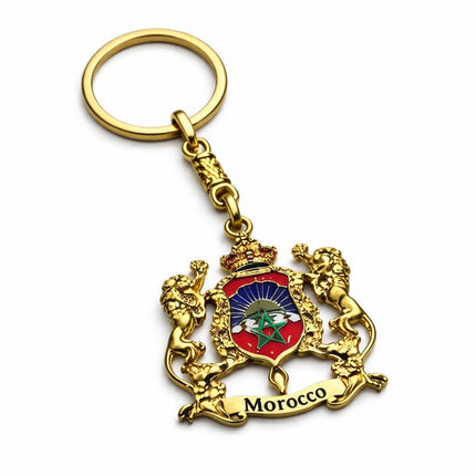 Marokko Schlüsselanhänger mit Nationalwappen – Goldfarbenes Metall – Souvenir