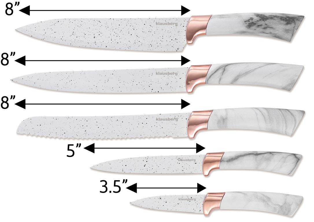 Klausberg Ensemble de Couteaux avec Bloc - Design Blanc et Or Rose, 6 pièces