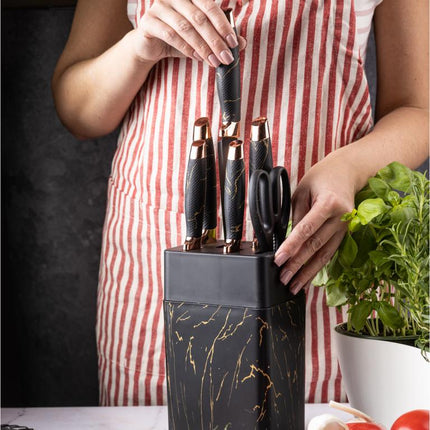 Klausberg Messer-Set mit Block – Schwarz und Bronze Design, 7-teilig