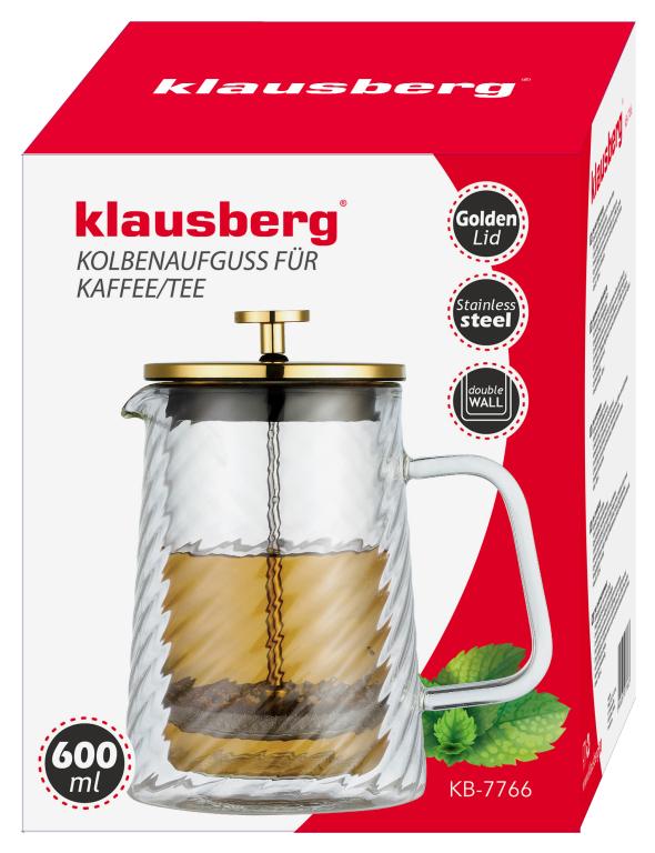 Klausberg KB7766 French Press Coffee / Tea Maker - Glass - 0.6 L
