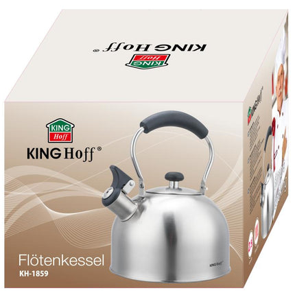 KingHoff Edelstahl-Pfeifkessel 2,5L – Für alle Wärmequellen geeignet, mit Pfeiffunktion und ergonomischem Griff