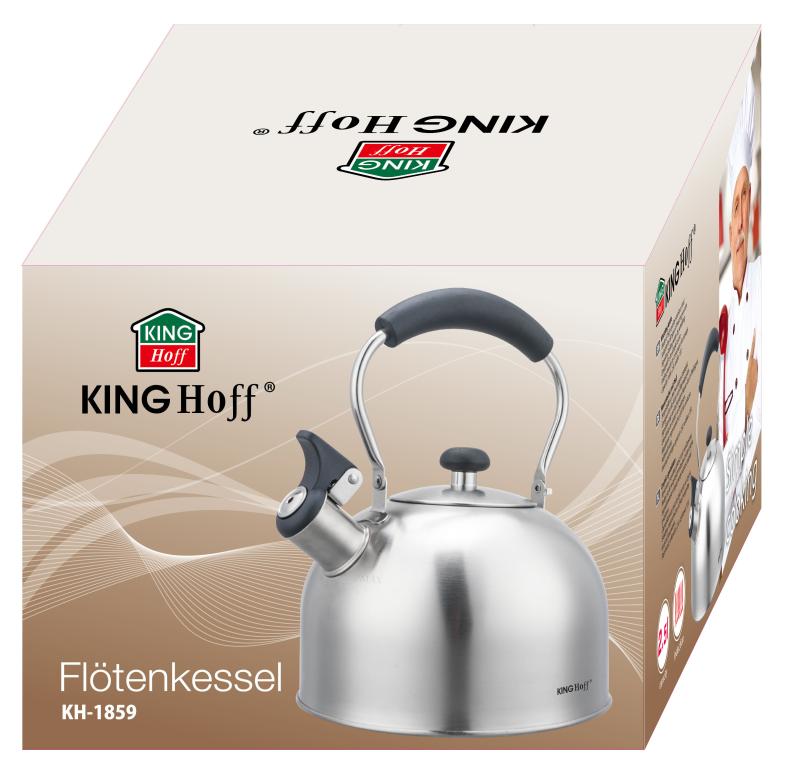 Bouilloire sifflante en inox KingHoff 2,5 L – Compatible avec toutes sources de chaleur, avec sifflet et poignée ergonomique