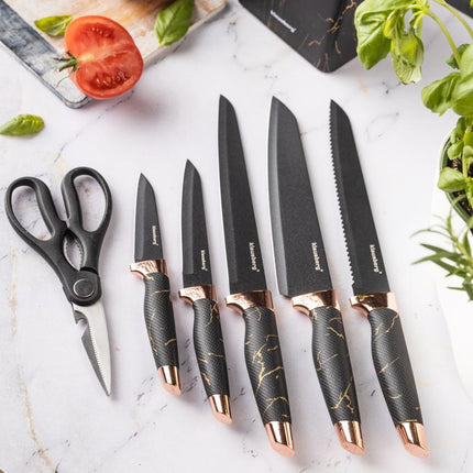 Klausberg Messer-Set mit Block – Schwarz und Bronze Design, 7-teilig