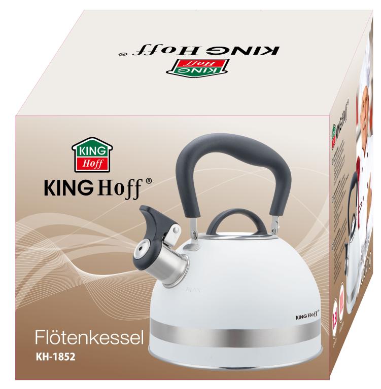 Bouilloire sifflante en inox KingHoff 1,8 L Blanc – Compacte, avec sifflet et poignée ergonomique