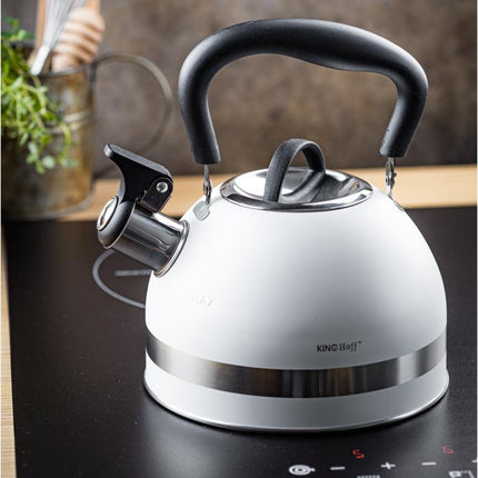 KingHoff RVS Fluitketel 1,8L Wit – Compact, Met Fluitsignaal en Ergonomisch Handvat