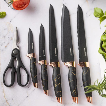 Klausberg Messer-Set mit Block – Schwarz und Bronze Design, 7-teilig