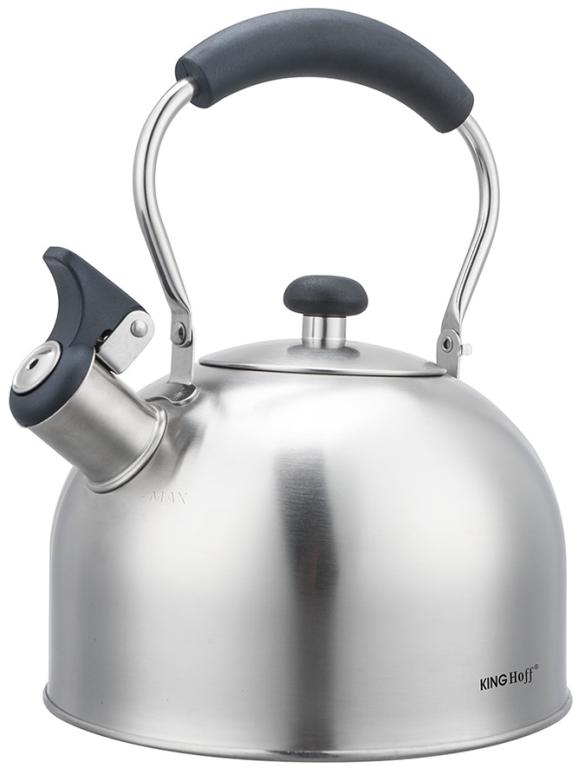 Bouilloire sifflante en inox KingHoff 2,5 L – Compatible avec toutes sources de chaleur, avec sifflet et poignée ergonomique