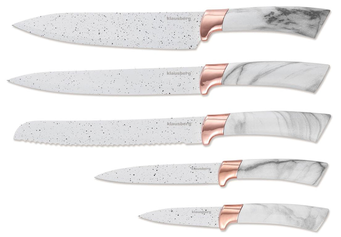 Klausberg Ensemble de Couteaux avec Bloc - Design Blanc et Or Rose, 6 pièces