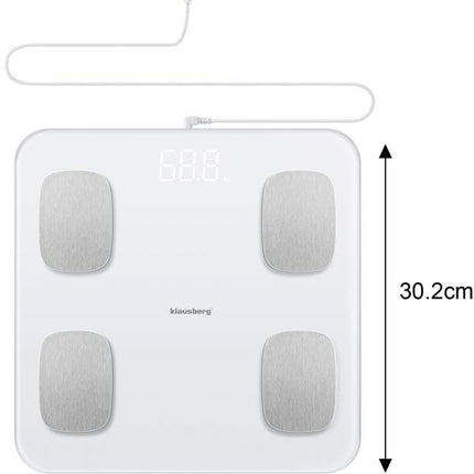 Klausberg Slimme Digitale Elektronische Personen Weegschaal met lichaamsanalyse - personenweegschaal met app - Gewicht en BMI - Ssmart scale vetpercentage WIT