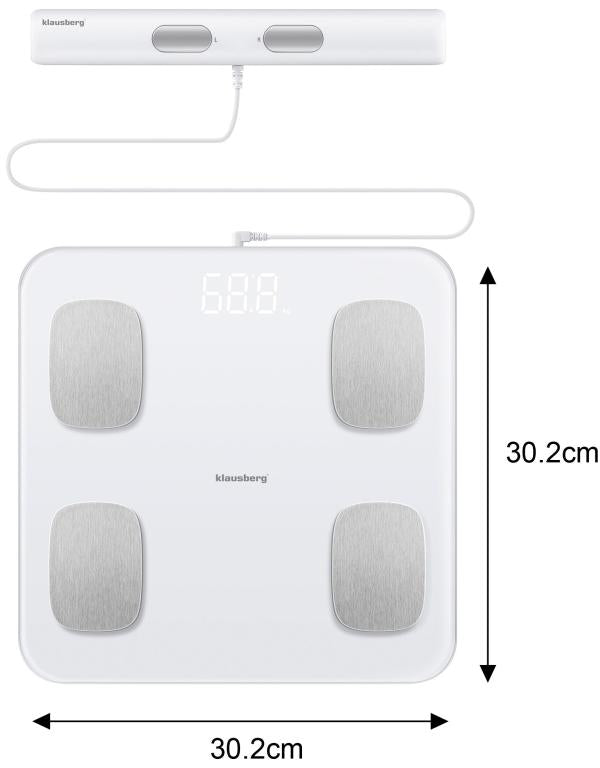 Klausberg Smarte digitale elektronische Personenwaage mit Körperanalyse - Personenwaage mit App - Gewicht und BMI - Smart Scale Körperfettanteil WEISS