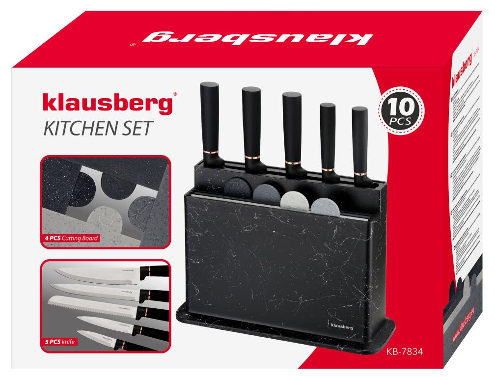 Klausberg – Ensemble de couteaux et planches à découper 10 pièces