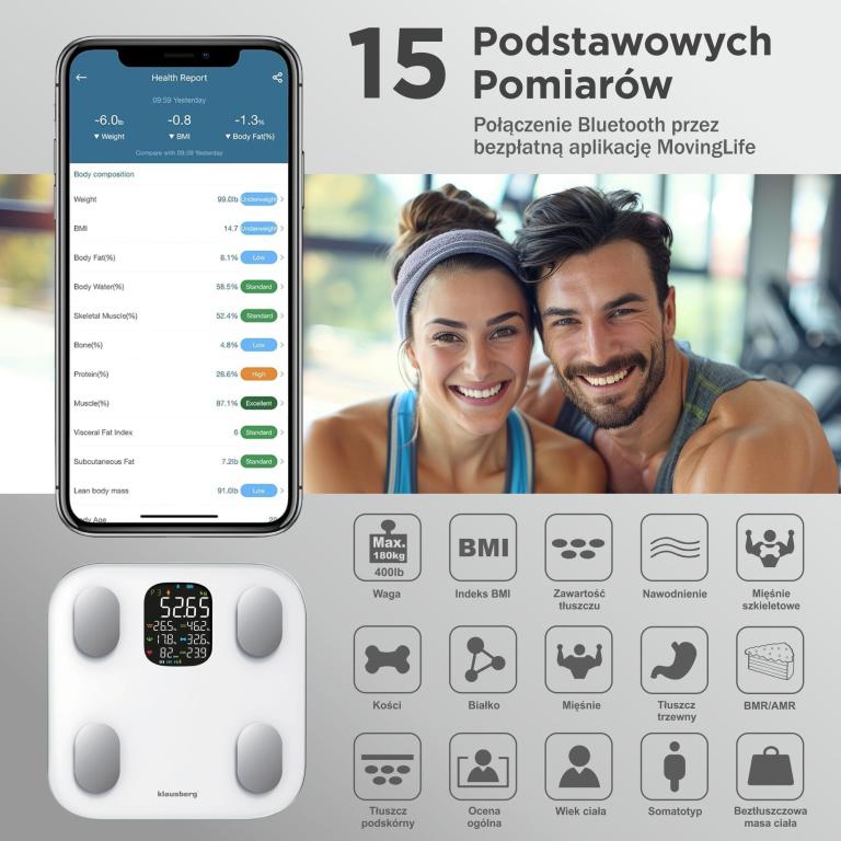 Klausberg slimme weegschaal met Bluetooth en lichaamsanalyse – zwart of wit – foto 12