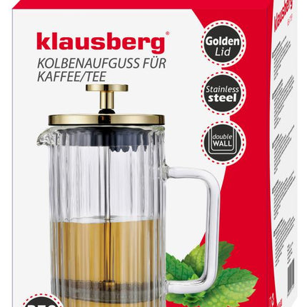 Klausberg Kaffee- und Teebereiter mit Pressfilter - Doppelwandiges Glas - 350 ml