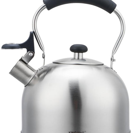 KingHoff Edelstahl-Pfeifkessel 2,5L – Für alle Wärmequellen geeignet, mit Pfeiffunktion und ergonomischem Griff