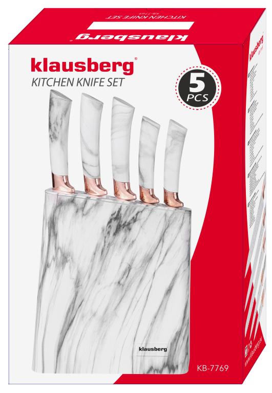 Klausberg Ensemble de Couteaux avec Bloc - Design Blanc et Or Rose, 6 pièces