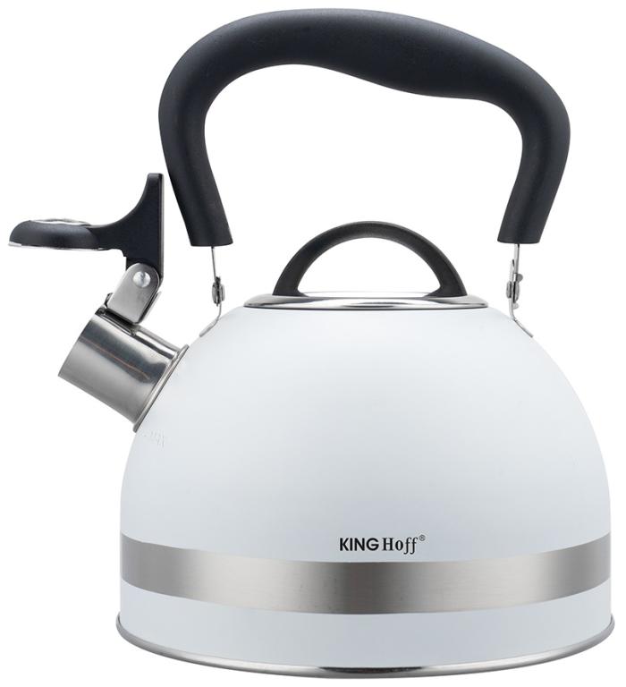 Bouilloire sifflante en inox KingHoff 1,8 L Blanc – Compacte, avec sifflet et poignée ergonomique