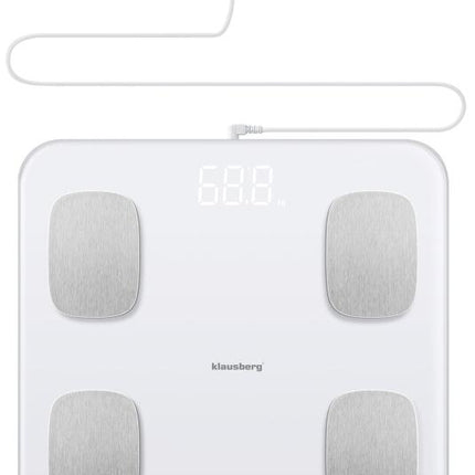Klausberg Slimme Digitale Elektronische Personen Weegschaal met lichaamsanalyse - personenweegschaal met app - Gewicht en BMI - Ssmart scale vetpercentage WIT