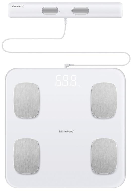 Klausberg Smarte digitale elektronische Personenwaage mit Körperanalyse - Personenwaage mit App - Gewicht und BMI - Smart Scale Körperfettanteil WEISS